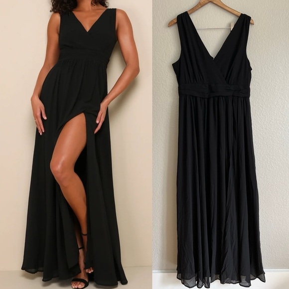 NWOT Thoughts of Hue Black Surplice Maxi Dress - Picture 1 of 8